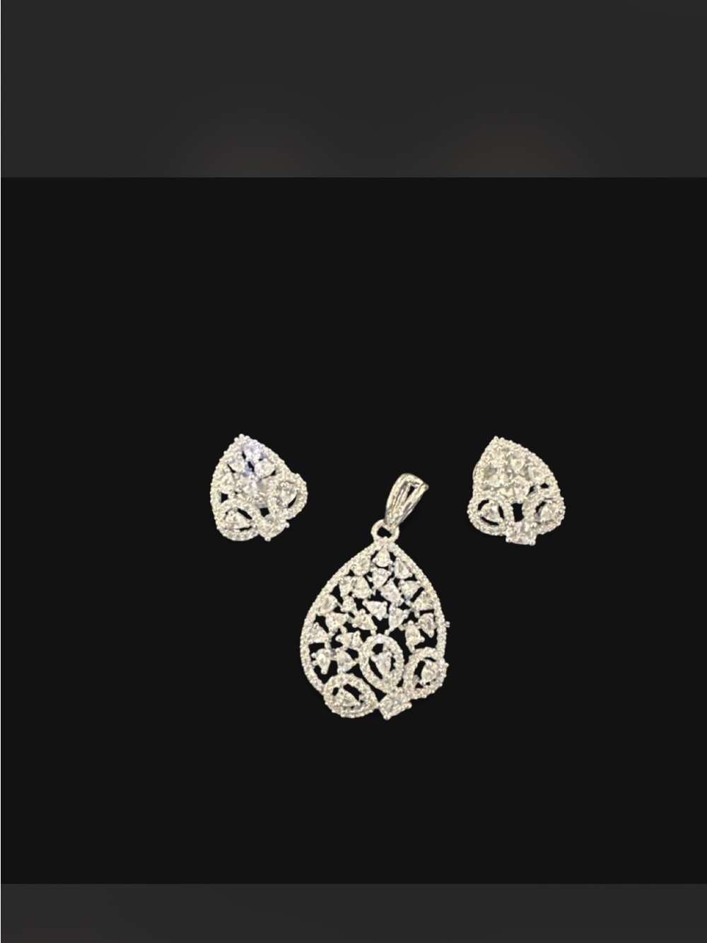 Sterling Silver White Crystal Teardrop Pendant and Earring Set